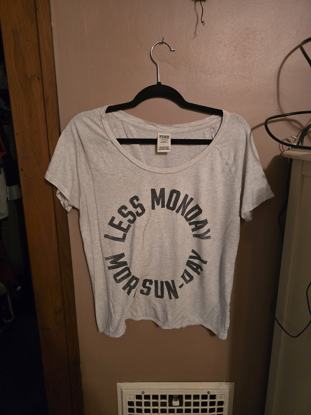 PINK Victoria's Secret Light Gray Scoop Neck Tee with Black Graphic